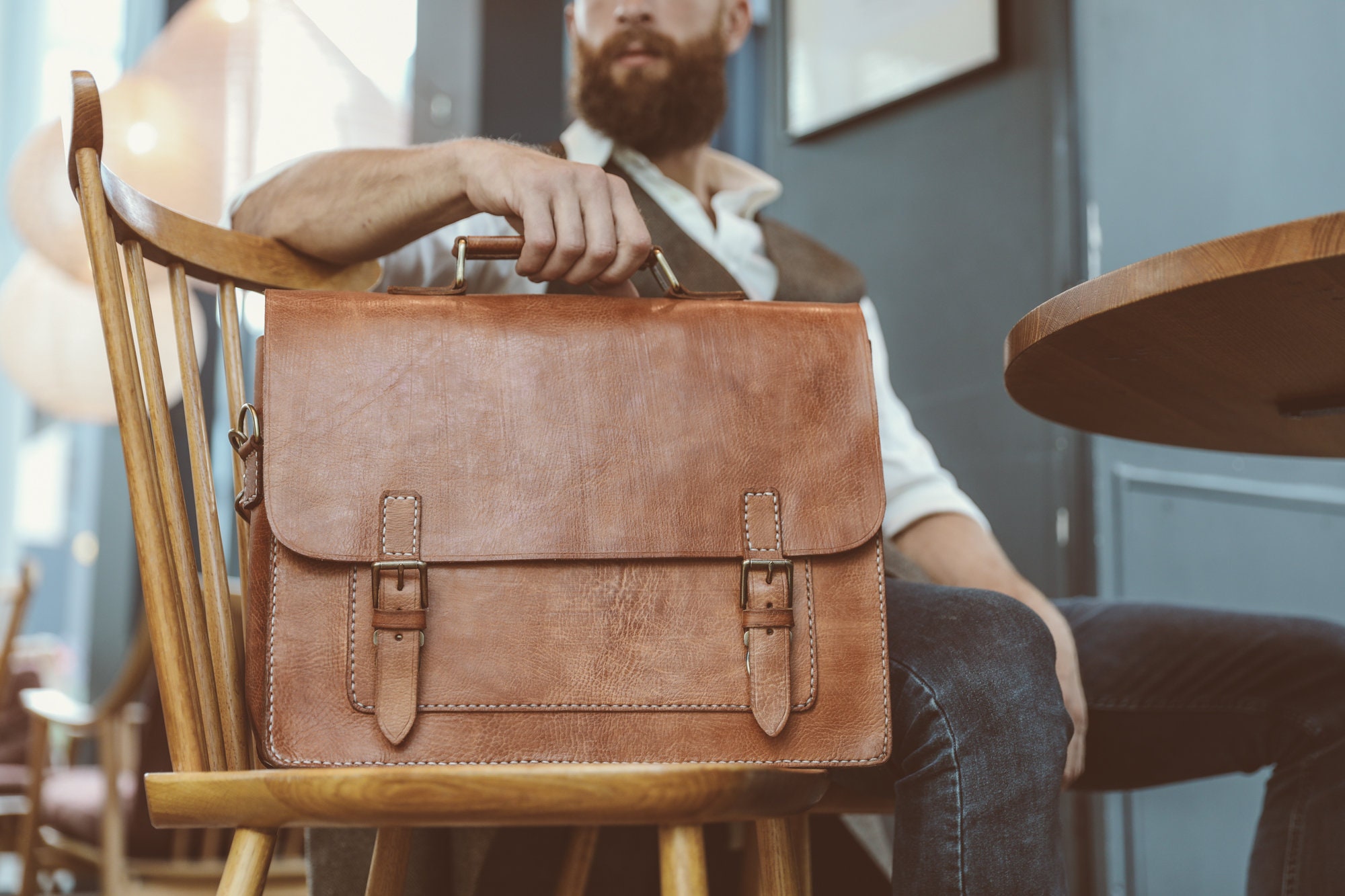 Leather Military Duffle Bag Chestnut - Linden Is Enough