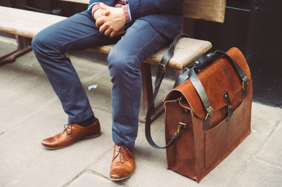 Large Leather Tote Bag Men's Leather Duffel Handmade 