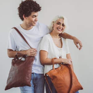 Crossbody Leather Bag, Brown Tote Bag, Leather Shoulder Bag, Shopper Bag, Market, Shopping Bag, Leather Laptop Bag, School Bag, Gift for Mom image 3