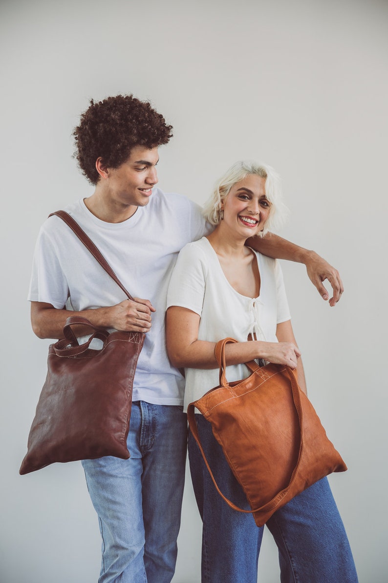 Crossbody Leather Bag, Brown Tote Bag, Leather Shoulder Bag, Shopper Bag, Market, Shopping Bag, Leather Laptop Bag, School Bag, Gift for Mom image 3