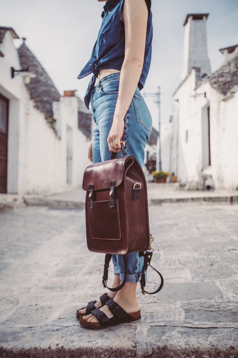 Brown Leather Messenger Camera Bag Leather Roll-top Rucksack Commuter Bag Cross-body Bag Leather Bike Pannier Briefcase Anniversary Gift image 1