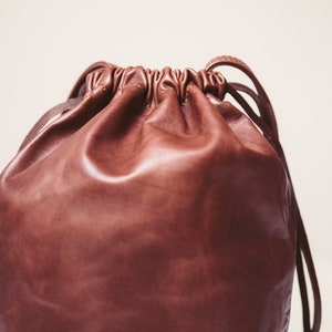 Leather crossbody bag made of soft leather, vegetable tanned lamb leather drawstring bucket bag, GIFT for her image 8