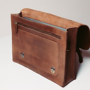 Leather Messenger Bag, Leather Laptop Briefcase, Rustic Briefcase, Classy Bag, Handmade Cross-body Bag, Retro Metropolitan Fashion, Hip image 9