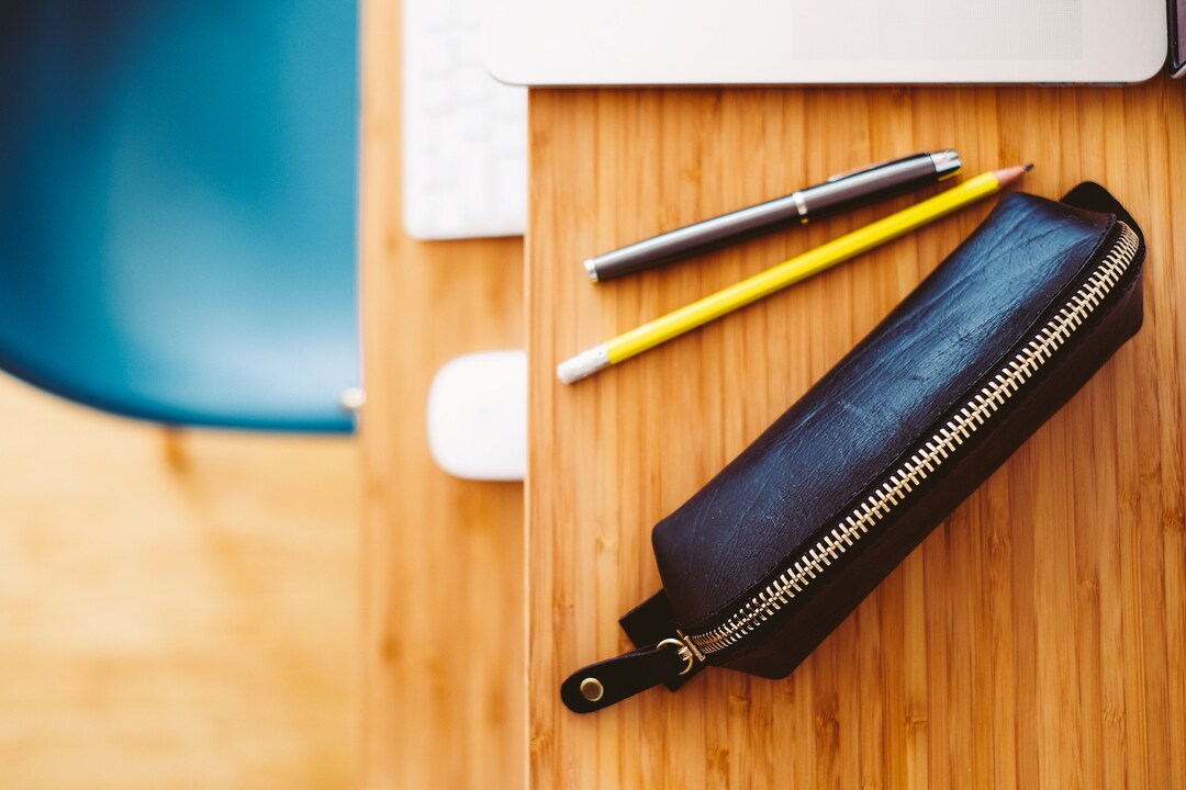 Leather Pencil Case Stationary Bag Pencil Holder Leather Etsy