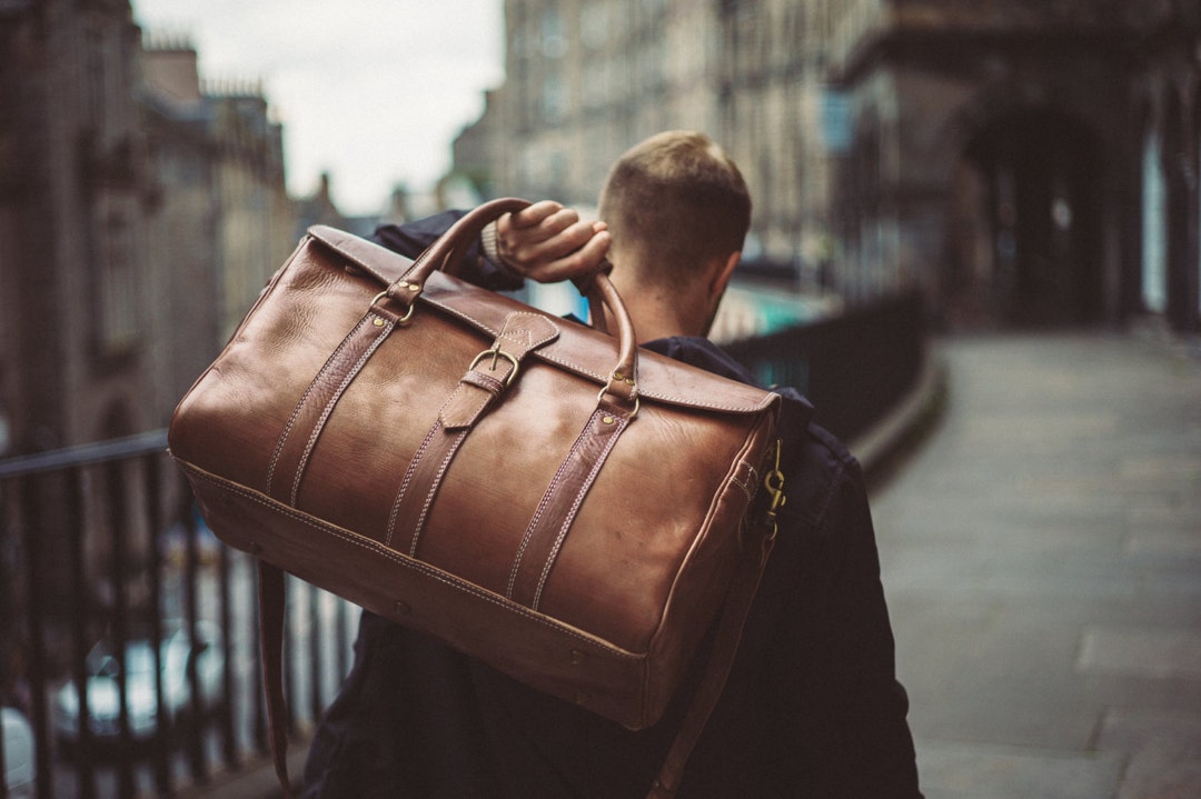 Large Duffle Bag Mens Leather Luggage Black Leather Holdall -  Denmark