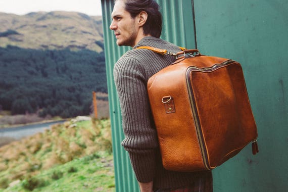 Koffer Lederen Duffel Tas Grote Handgemaakte Lederen Tas Etsy