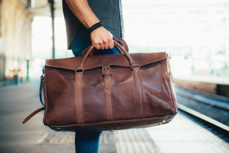 Duffle Leather Bag Men&#39;s Leather Travel Holdall Luggage | Etsy