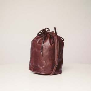 Leather crossbody bag made of soft leather, vegetable tanned lamb leather drawstring bucket bag, GIFT for her image 5
