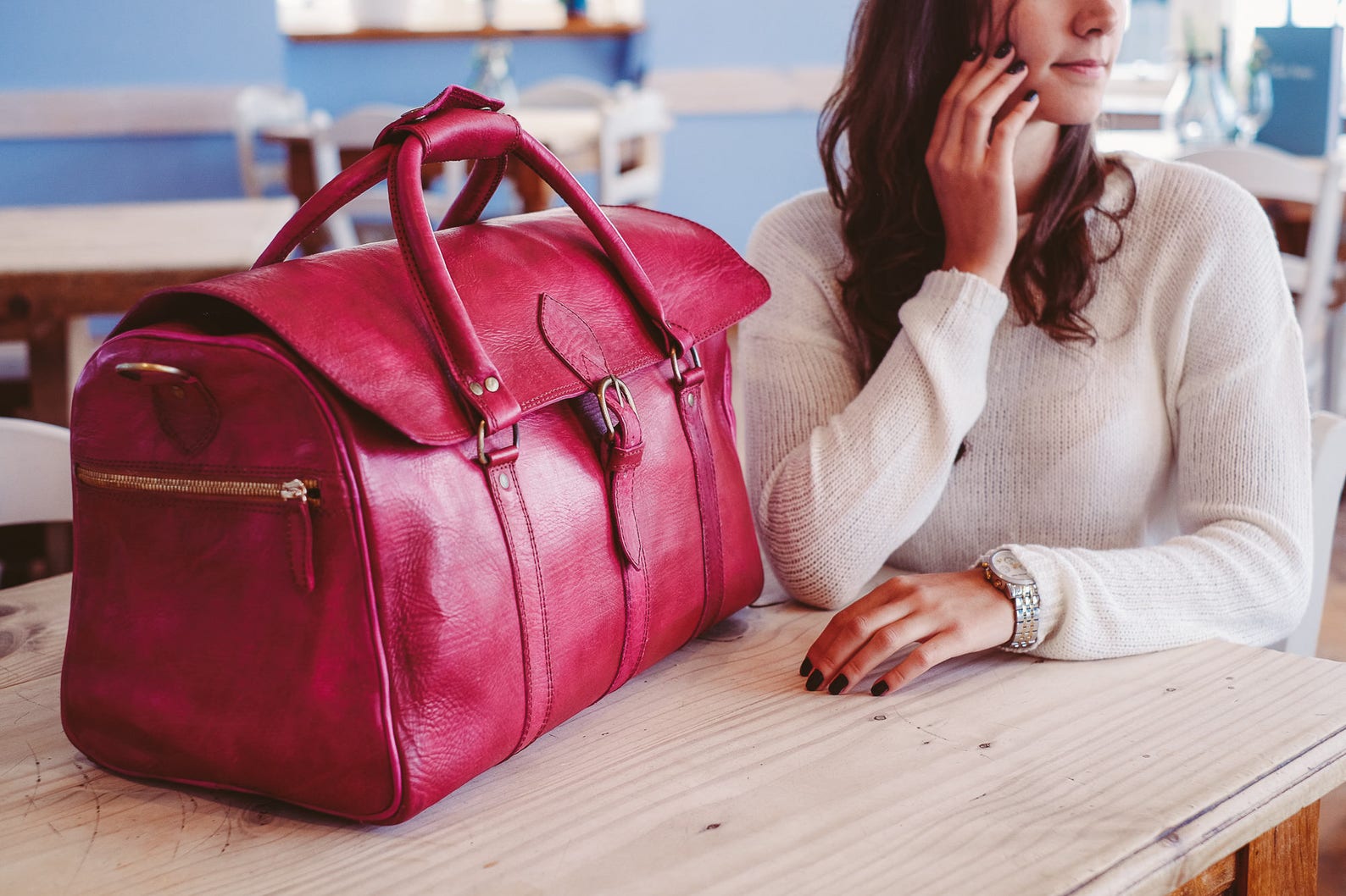 Leather Duffle Bag Pink Travel Bag Leather Holdall Carry All Etsy