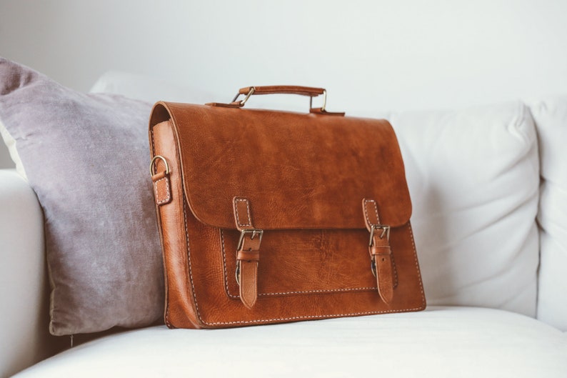 Leather Messenger Bag, Leather Laptop Briefcase, Rustic Briefcase, Classy Bag, Handmade Cross-body Bag, Retro Metropolitan Fashion, Hip image 3
