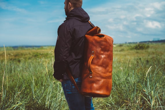 military leather duffle bag