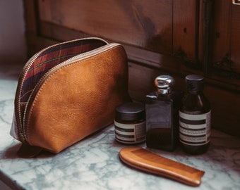 Minimalistische lederen Dopp Kit cosmetische tas kerstcadeau monogram lederen make-up tas volnerf lederen Dopp tas cadeau grote Dopp kit