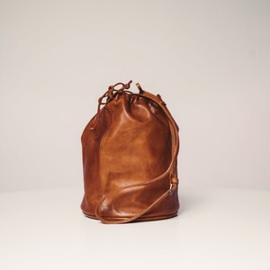 Summer bag, leather drawstring shoulder bag made of soft vegetable tanned full grain lamb leather, wedding GIFT image 7