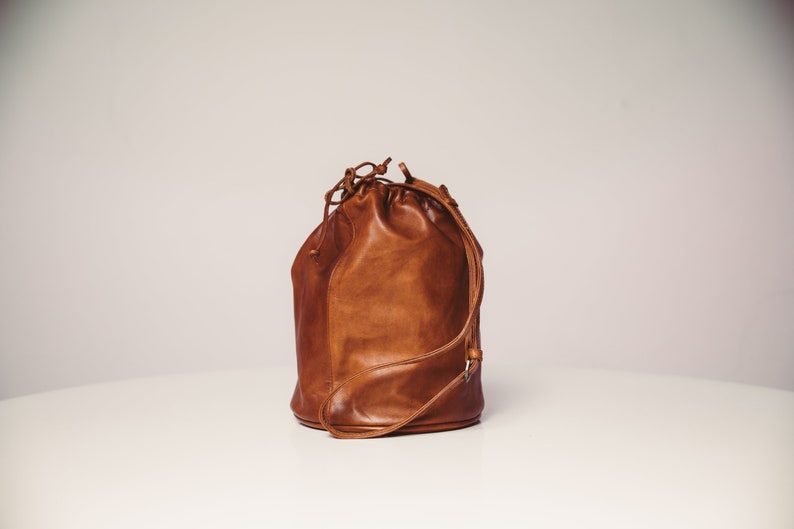 Summer bag, leather drawstring shoulder bag made of soft vegetable tanned full grain lamb leather, wedding GIFT image 7