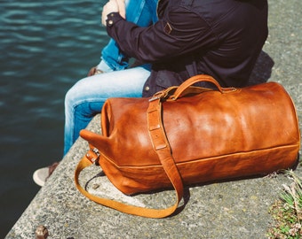 Leather military style duffle bag sale