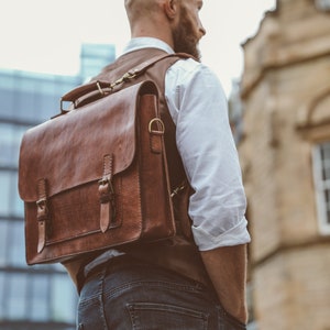 Leather Messenger Bag, Leather Laptop Briefcase, Rustic Briefcase, Classy Bag, Handmade Cross-body Bag, Retro Metropolitan Fashion, Hip image 2