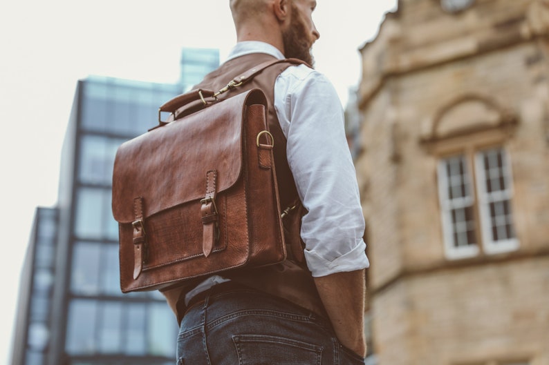 Leather Messenger Bag, Leather Laptop Briefcase, Rustic Briefcase, Classy Bag, Handmade Cross-body Bag, Retro Metropolitan Fashion, Hip image 2