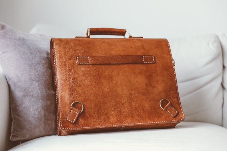 Leather Messenger Bag, Leather Laptop Briefcase, Rustic Briefcase, Classy Bag, Handmade Cross-body Bag, Retro Metropolitan Fashion, Hip image 4