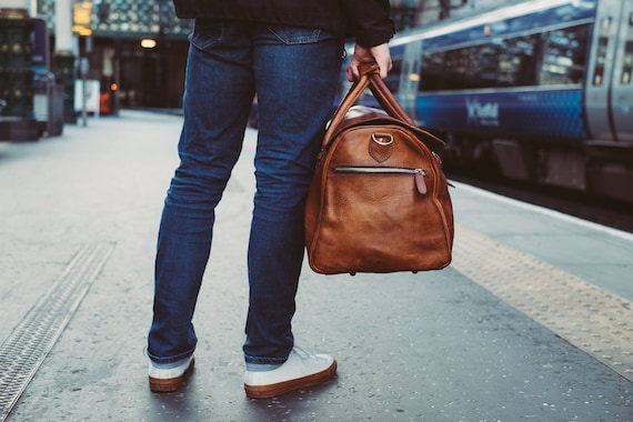 Oversized leather store duffle bag