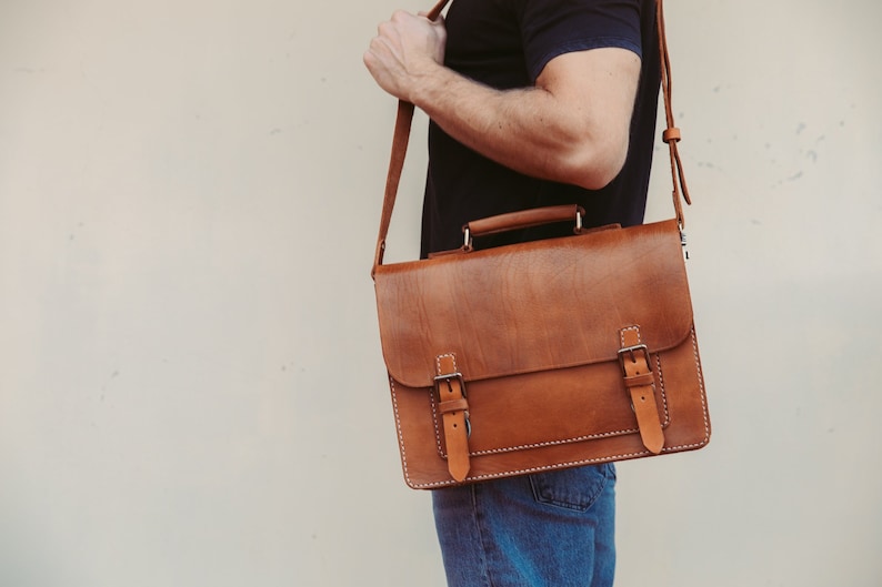 Messenger Bag Men, 13 Leather Men's Briefcase, Laptop Bag, Work Bag, Handmade Cross-body Bag, Retro Metropolitan Fashion, Urban Style, Gift image 1