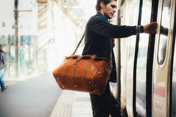 TWENTY FOUR Checkered Weekender Bags Leather Travel Duffel