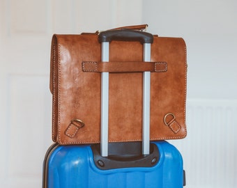 Leder-Aktentasche mit Trolley-Hülle, Leder-Messenger, umwandelbare Laptop-Tasche, Umhängetasche, personalisierte Ledertasche, Weihnachtsgeschenk