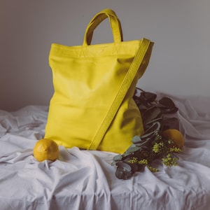Soft Lamb Leather Tote Bag: Yellow Crossbody Commuter Bag