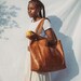 Leather Tote Bag, Soft Leather Campus Bag, Weekender Bag, Large Tote with Pocket, Wedding Gift Double Handle Grocery Bag Diaper Bag Book Bag
