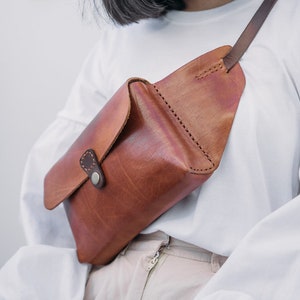 Leather Belt Bag, Fanny Pack, Leather Crossbody Bag, Shoulder Bag, Leather Sling Bag, Vegetable Tanned Leather, Waist Bag, Gift for Her image 4