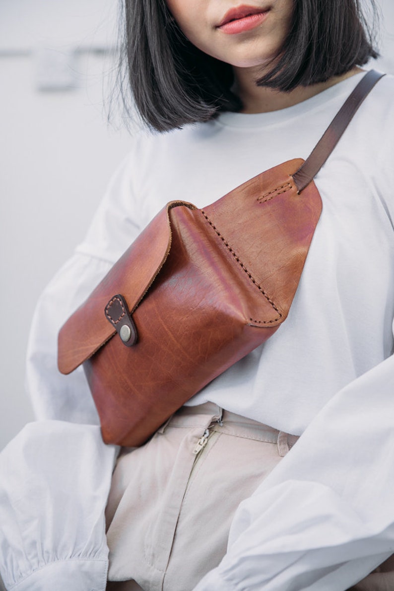 Leather Belt Bag, Fanny Pack, Leather Crossbody Bag, Shoulder Bag, Leather Sling Bag, Vegetable Tanned Leather, Waist Bag, Gift for Her image 4