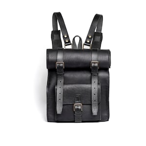 Leather Rucksack Black Backpack Cosmopolitan SALE Fashion Handmade Backpack Unissex Bag Classic Backpack Travel Bag Rolltop Backpack image 5