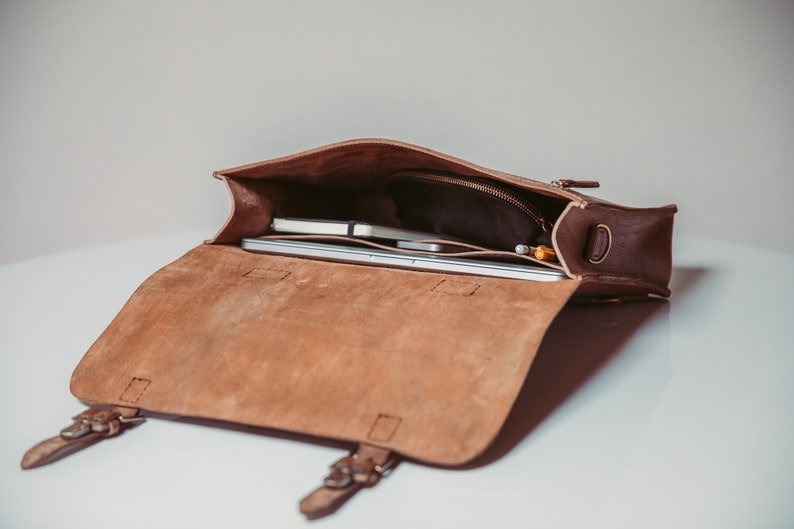 Leather Briefcase With Trolley Sleeve Leather Messenger Etsy UK