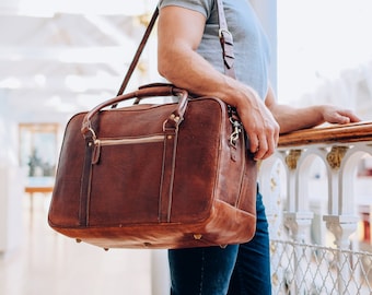 Cabin Bag Travel Leather Bag Full Grain Tanned Weekender Bag Leather suitcase Carry on Baggage Duffle Bag Handmade leather bag Brown Duffle