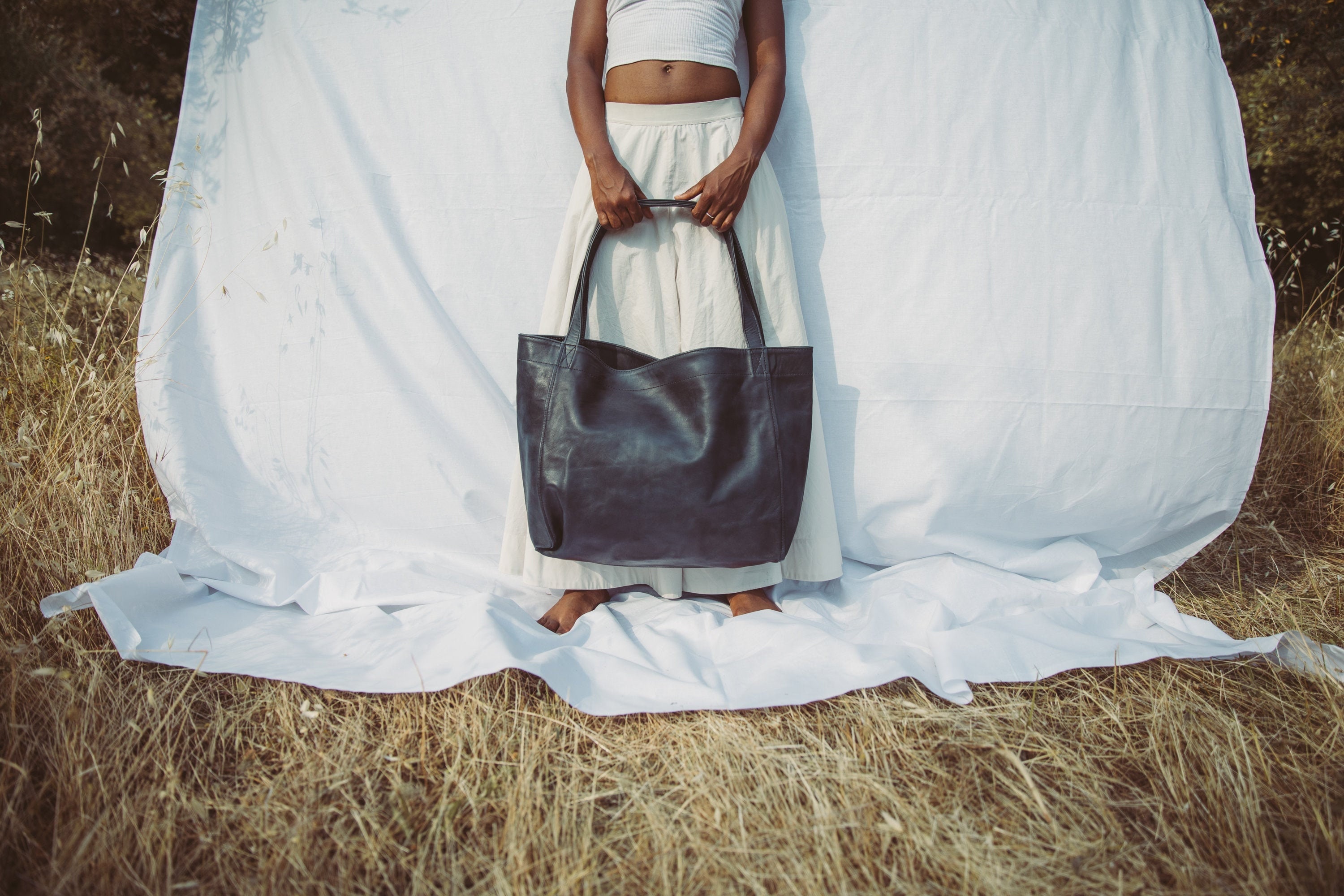 leather grocery bag