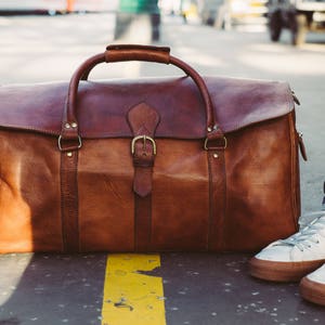Oversized Leather Duffle Bag Cognac, Unisex Holdall, Luggage, Carry All ...