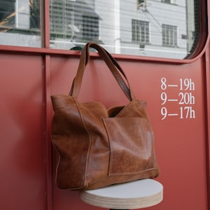 Cognac Lamb Leather Tote Bag: Oversized Handmade Shopper - Etsy