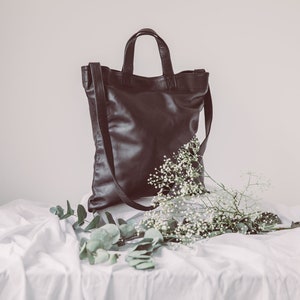 Crossbody Leather Bag, Brown Tote Bag, Leather Shoulder Bag, Shopper Bag, Market, Shopping Bag, Leather Laptop Bag, School Bag, Gift for Mom image 2