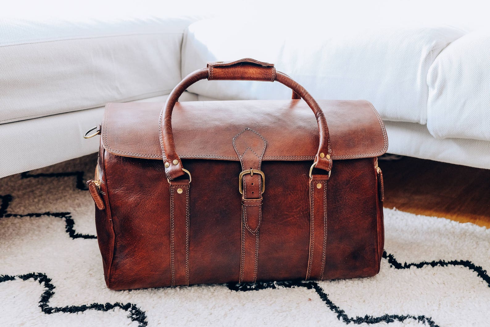 Leather Duffle Bag Men's Overnight Bag Leather Holdall Etsy