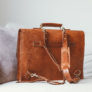 Leather Messenger Bag, Leather Laptop Briefcase, Rustic Briefcase, Classy Bag, Handmade Cross-body Bag, Retro Metropolitan Fashion, Hip image 6