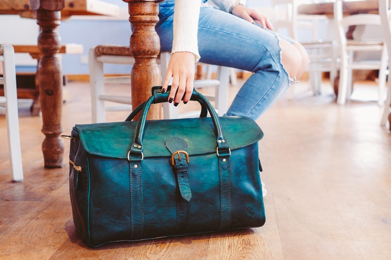 Leather Carry on Green Gym Bag Duffle Bag Large Leather Etsy