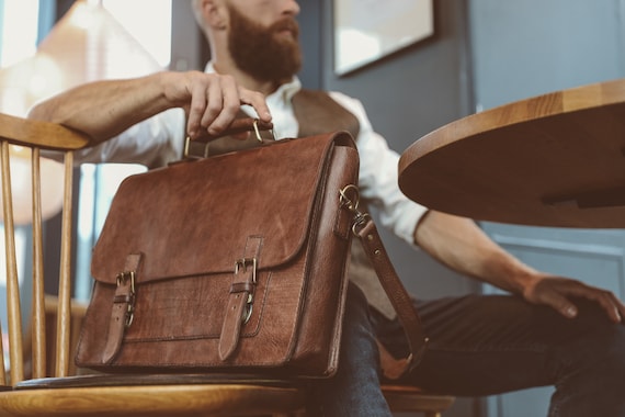 Leather Briefcase, Men's Brown Leather Laptop Bag from Satchel & Page