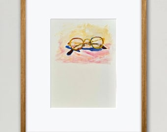 Pintura al óleo original de gafas: bodegón minimalista de arte pop