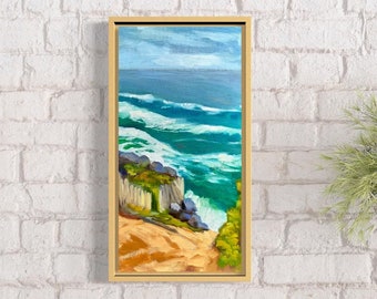 Pintura al óleo de la costa de California: Paisaje al aire libre junto al mar