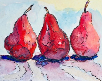 Pears Giclee Print: Minimalist Watercolor Food Art