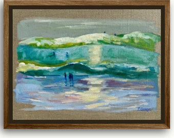 Original San Diego Oil Painting: Pacific Ocean at Dusk, Plein Air Art