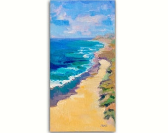 Finalmente, de vuelta a la playa, pintura al óleo impresionista contemporánea minimalista, arte enmarcado