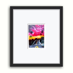 Sunset over Southern California Landscape Painting, Original Watercolor Art, Encinitas, 4 x 6 inches Original Illustration, Sunset Painting