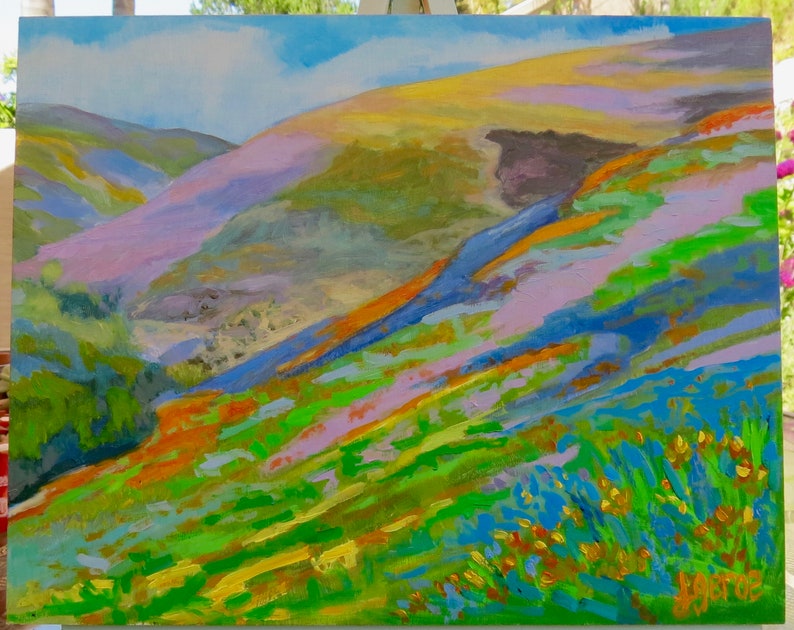 Original Oil Painting on Wood, Original Impressionist Painting, California Wall Art, California Landscape Oil Painting, Super Bloom 2019 image 10