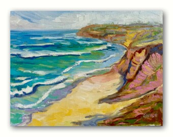 Pintura al óleo de la costa de San Diego: Paisaje californiano original al aire libre (30,5 x 40,6 cm)