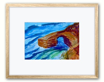 Sunset Cliffs Arch Watercolor Painting: San Diego Ocean Beach Impressionism